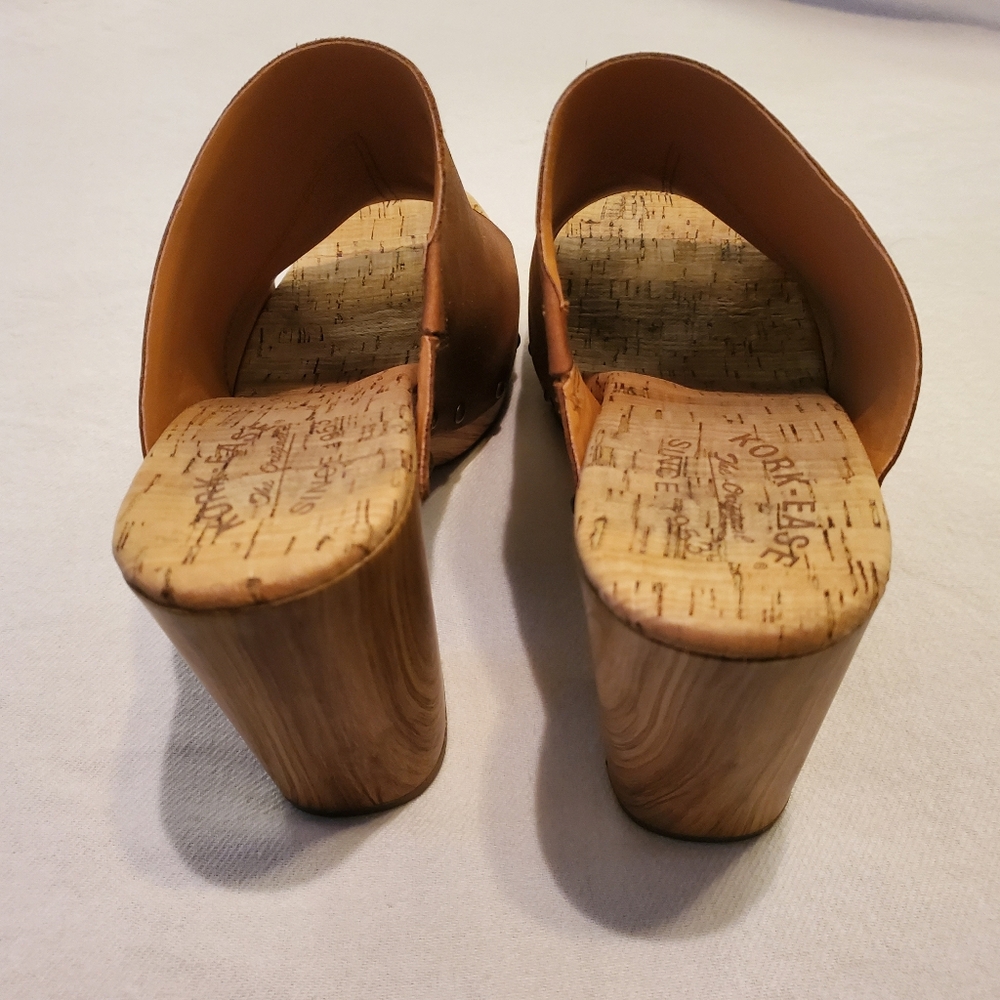 KORK-EASE Danika Wood Grain Cork Cognac Leather Platform Slide-On Sandals SZ 11 - Picture 4 of 11